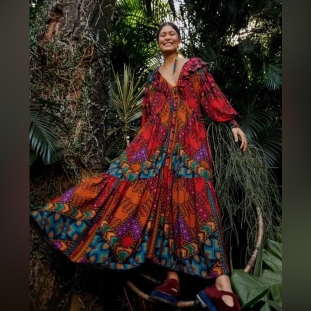 Farm Rio Yawanawa Stripes Ankle Dress